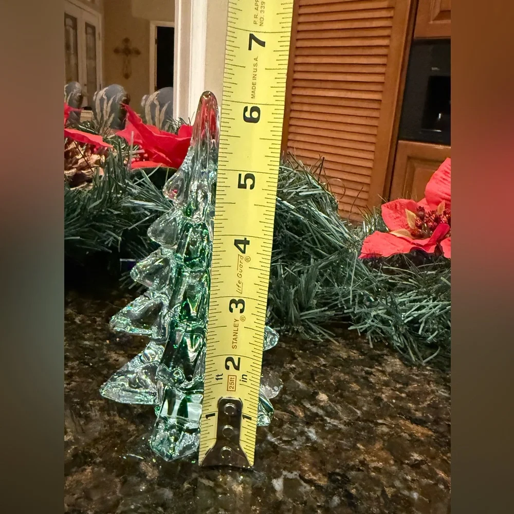 Vintage Price Products Crystal Clear Glass /Green Stripe Christmas Tree 6